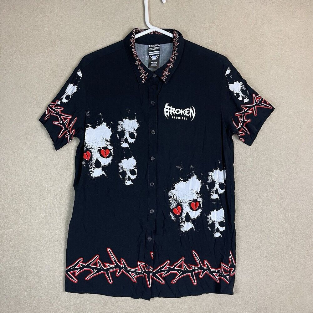 Broken Promises Shirt Womens Medium Black Skulls Short Sleeve Casual Adult